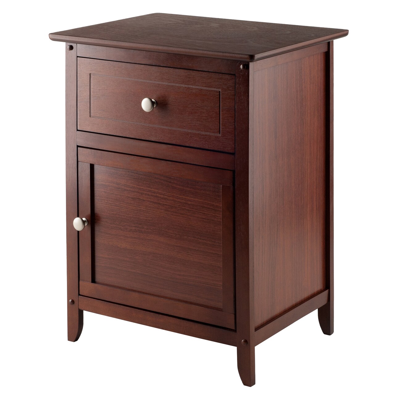 Contemporary Home Living 25" Walnut Wood Accent Table with Pull-Out Drawer and Door Cabinet